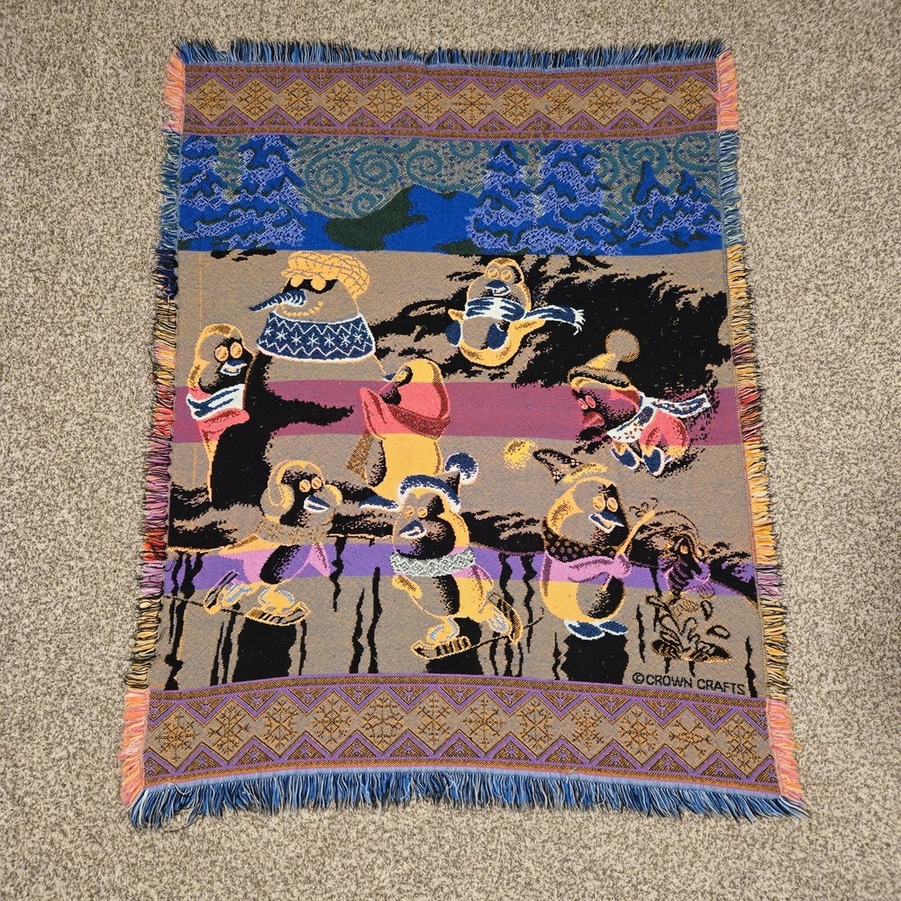 Vintage Goodwin Weavers Blanket North Pole Penguins Fish Ice Throw Cotton USA - Picture 8 of 8